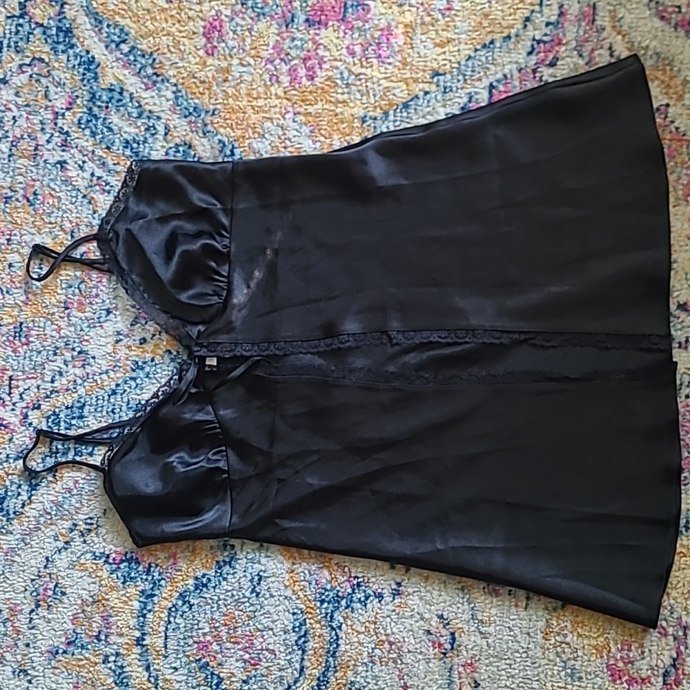 Y2K Victoria's Secret Black Tie Front Black Baby Doll Slip Teddy Size XS
